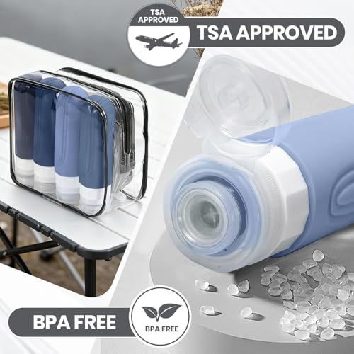 Travel Toiletry Bottles 8 Pack - TSA Approved Silicone Containers Kit with Jars & Labels