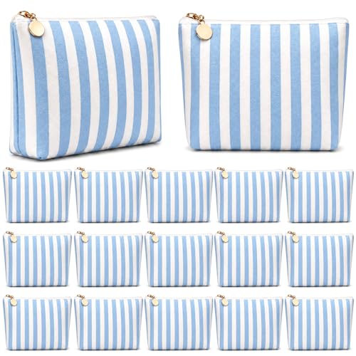 Kacctyen 16 Pcs Blue & White Striped Makeup Bags Set