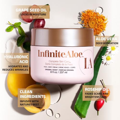 InfiniteAloe Complete Skin Care, Aloe Vera Powered Face and Body Cream for All Skin Types, Dry Skin Everyday Hero, Original Scent - Large Jar 8 oz & 2 Travel Jar 0.5 oz