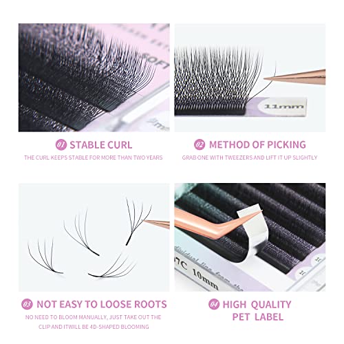 4D Premade Fan Eyelash Extensions 0.07mm D Curl 8-15mm Mix