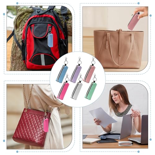 Chapstick Holder Keychain, 6-Pack Lip Balm Pouch with Clip