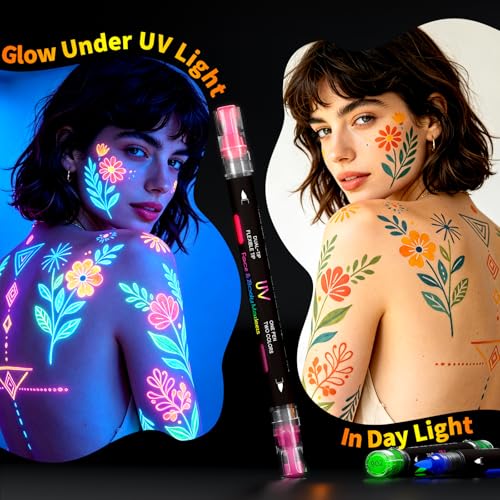 UV Neon Face & Body Paint Markers - 10Pc 20 Color Glow Set