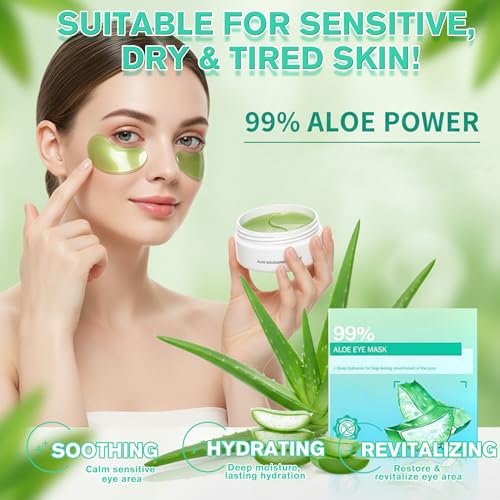 Aloe Vera Under Eye Gel Patches - Cooling Eye Pads for Dark Circles, Soothing Puffy Eyes Treatment, Hydrating Eye Mask for Sensitive Skin