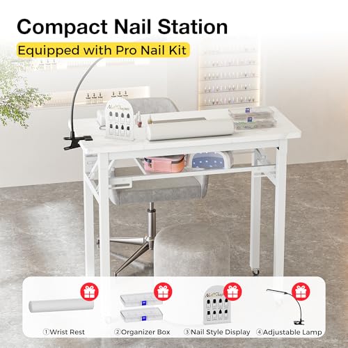 Portable Foldable Manicure Table with Dust Collector & LED Lamp