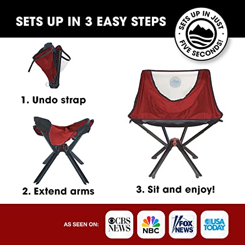 CLIQ Portable Chair - Lightweight Folding Chair for Camping - Supports 300 Lbs - Perfect for Outdoor Adventures - Red Chair