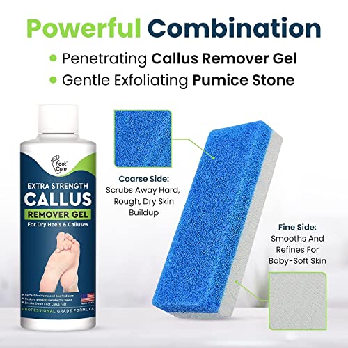 Callus Remover for Feet with Extra Strength Gel & Foot Pumice Stone Set - Easy Way to Remove Hard Calluses & Dead Skin & Tea Tree Oil Foot Balm/Moisturizer for Dry Cracked Feet