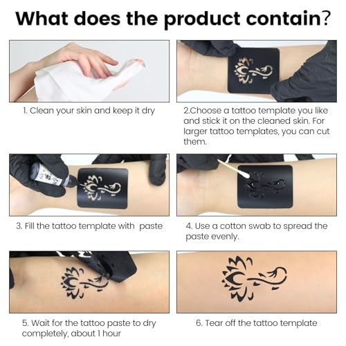 Temporary Tattoo Kit - 12 Colors Ink & 120 Stencils