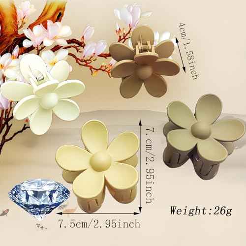 Flower Hair Clips, 8PCS Large Claw Clips for Women Thick Thin Hair, Big Cute Matte Hawaiian Flower Hair Claw Clips for Women Girls Styling Gifts 8 Neutral Colors
