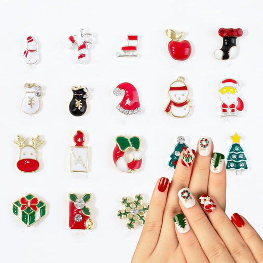 18Pcs Christmas Nail Charms 3D Alloy Nail Art Charms Xmas Tree Nail Gems with Rhinestones Gold Silver Red Green Christmas Nail Charms for Acrylic Nails Supplies for DIY Manicure Nail Art Decorations