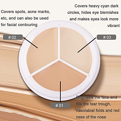 KARNAR 2-Pack Tri-Color Face Concealer Palette with Brush for Under Eye & Face