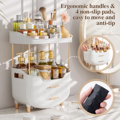 caktraie 4-Tier Makeup Organizer with Drawer – White