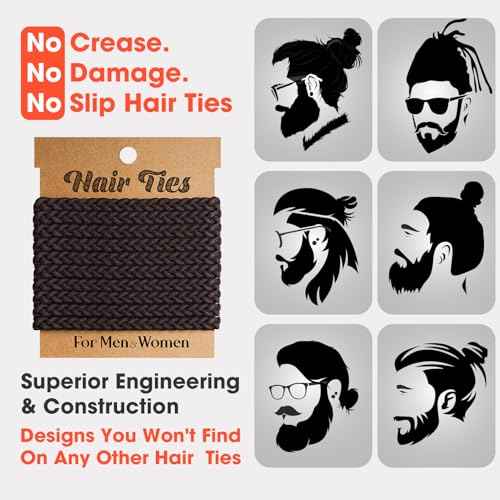 EasYoung 10pcs Braided Men's Hair Ties for Buns, Curly, Thick Dense Hair - Elastic Coils for Men & Women, No Crease