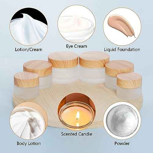 6Pcs Glass Cosmetic Containers with Wood Grain Lid Refillable Cosmetic Jar Frosted Glass Cream Container with Leak-proof Lid Empty Makeup Jar for Lotions,Creams,Scrub Cream,Home,Travel(50ml)