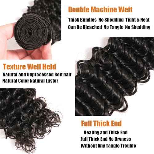12A Deep Wave Human Hair Bundles Deep Wave Curly Bundles Human Hair 100% Unprocessed Brazilian Virgin Remy Wet and Wavy Human Hair Weave Bundles Natural Black 1 Bundles 24 Inch