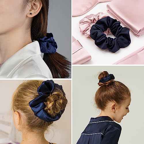 LILYSILK Silk Hair Scrunchies for Frizz & Breakage Prevention 100% Mulberry Silk Hair Ties No Damage Elastic Silk Ponytail Holders, 1Pc, Navy Blue