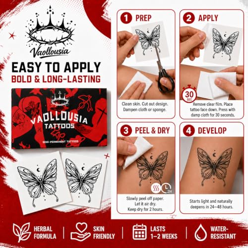 Vaollousia Semi Permanent Temporary Tattoos for Women Men