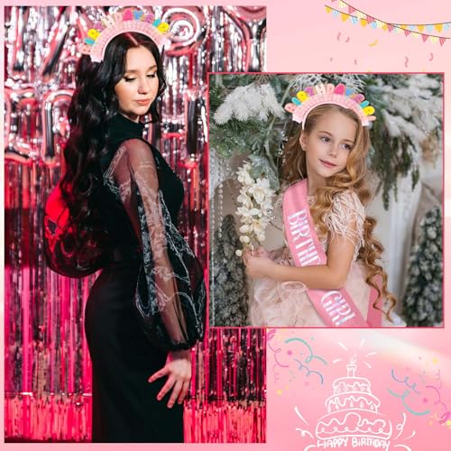 Birthday Girl Headband and Sash Set - Colorful Glitter Party Accessories