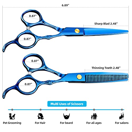 6.89 inch Hair Cutting Scissors Set With Thinning Knife - Blue