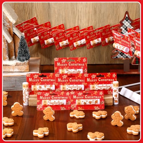 25 Pack Christmas Gingerbread Flavor Lip Balms Gifts Bulk Christmas Party Gifts Stocking Stuffers Small Thank You Appreciation Gifts for Women Men Staff Coworkers Employee Homeless