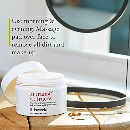 thisworks in transit no traces, Rosewater and Mint Infused Facial Cleansing Pads, Gently Removes Make-Up and Dirt, 60 Pads