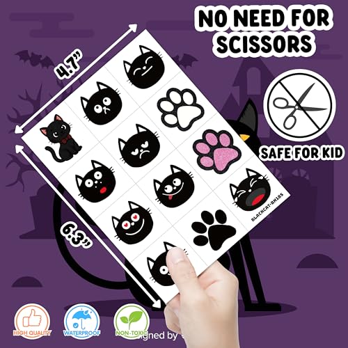 96 Black Cat Temporary Tattoos - Halloween Party Favors