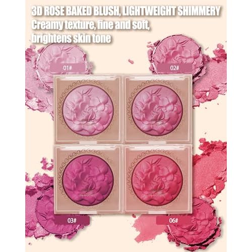 Baked Powder Blush, Lightweight Shimmery Highlight Blusher for Cheeks, Silky Smooth and Blendable Powder Blush Palette, Long-lasting All-Day Face Enhancing Makeup Color, Makeup Gift for Women Girls-01