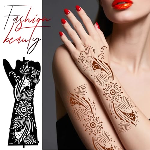 Henna Tattoo Stencil Kit - 10 Reusable Sheets for Hand & Body