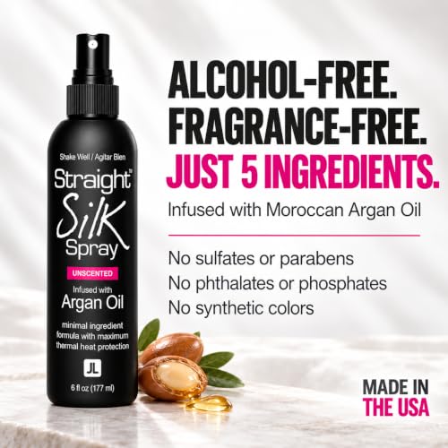 JuniorLabs 6oz Straight Silk Spray with Moroccan Argan Oil Heat Protectant & Detangler - Alcohol-Free, Up to 450°F