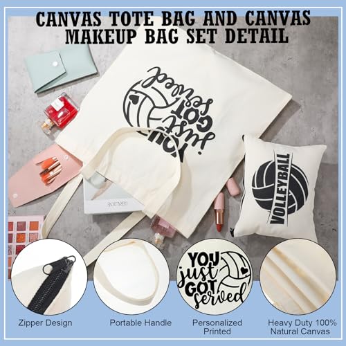 18 Pcs Volleyball Basketball Gifts for Women Cosmetic Bag Canvas Tote Bags Set for Teen Makeup Travel Players Teams(Volleyball)