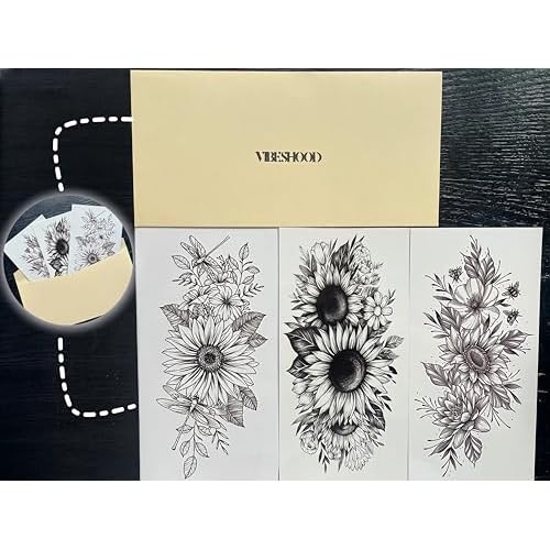 Temporary Tattoo Sunflower 3 Sheets Large Temporary Tattoo For Men Women Adults Waterproof Friction Resistant Low Reflective Lasts 5-7 Day Temporary Sunflower Tattoo
