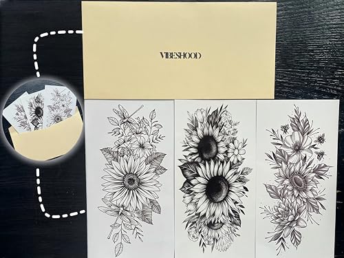 Temporary Sunflower Tattoo - 3 Sheets, Waterproof, 5-7 Days