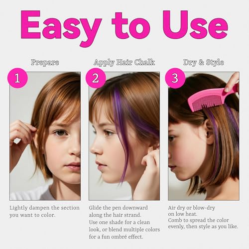 Dustless Hair Chalk for Kids - 10 Washable Colors, Safe & Fun
