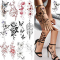 12 Sheets Butterfly Flower Temporary Tattoos for Women