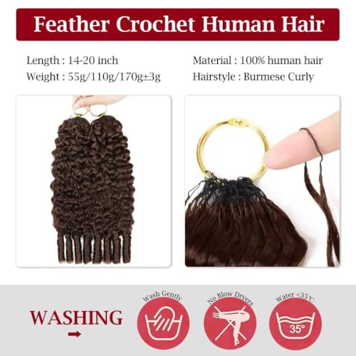 LOLLY HAIR 4# Pre-Looped Feather Human Crochet Hair 18.1 Inch, 110g, Tight Curly Spiral Knotless Protective Style