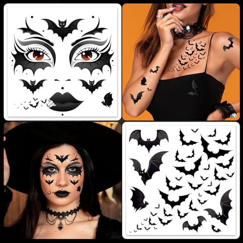 Halloween Bat Face Tattoos - 4 Sheets Temporary Tattoo Stickers