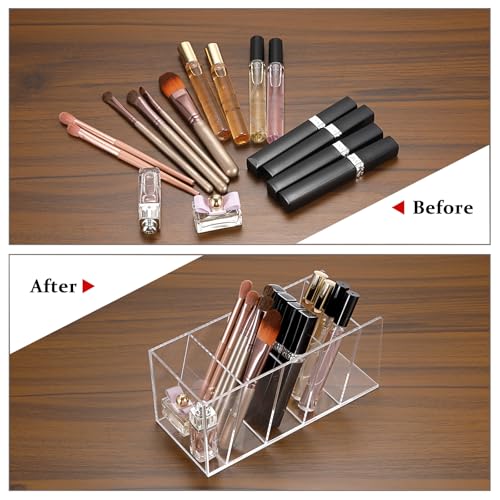 ELLDOO Rollerball Perfume Organizer, 5 Compartment Clear Acrylic Perfume Storage Holder Vintage Beauty Scent Holder, Makeup Lipgloss Lipstick Display Case