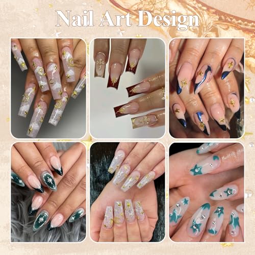2640Pcs Gold & Silver Star Nail Charms Set with Caviar Beads & Tweezers