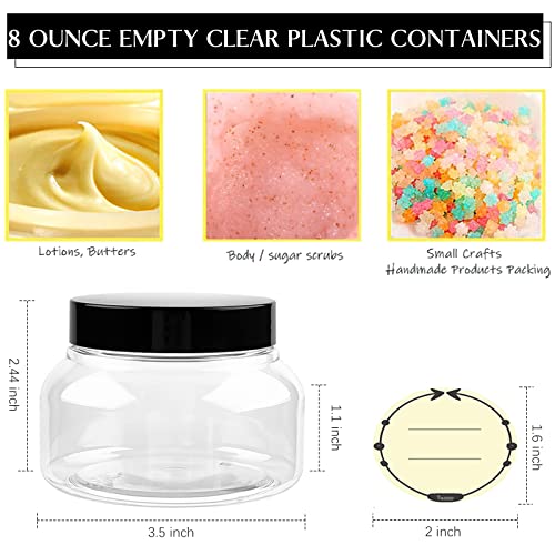 TUZAZO 8 Oz Premium Plastic Tuscany Jars with Lids BPA Free, 24 Pack Empty Sugar Scrub Containers, Round Clear Cosmetic Containers for Body Butter, Lotion, Cream, Gel, Beauty Product