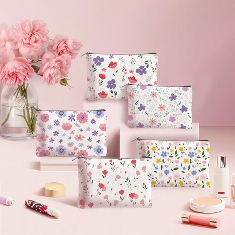 20PCS Flower Canvas Makeup Bags Bulk Floral Cosmetic Bags for Women and Girls Multicolor Travel Pouch Wildflower Canvas Toiletry Bag Bulk Makeup Organizer Bags for Friendgiving Friend Gifts