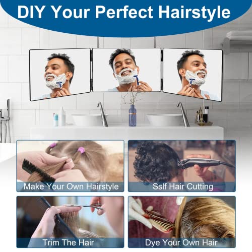 360° Three-Way Mirror with LED Lights for Self Hair Cutting