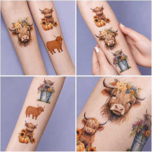 96 Pack Highland Cow Temporary Tattoos - Party Favors