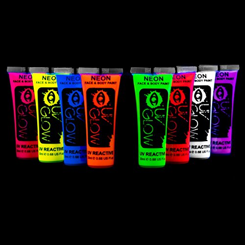 Neon Body Paint Set of 8 - UV Glow in Dark