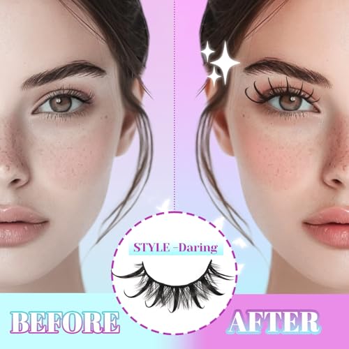 Losha Manga Spiky Lashes - 10 Pairs D Curl Cat Eye with Glue & Tweezer