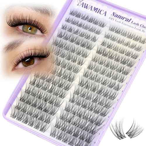 Natural Lash Clusters Wispy Eyelash Clusters Invisible Band Cluster Eyelash Extensions C Curl Individual Lashes 10-16mm DIY Cluster Lashes with Wide Clear Band for Easy Quick Application by Yawamica