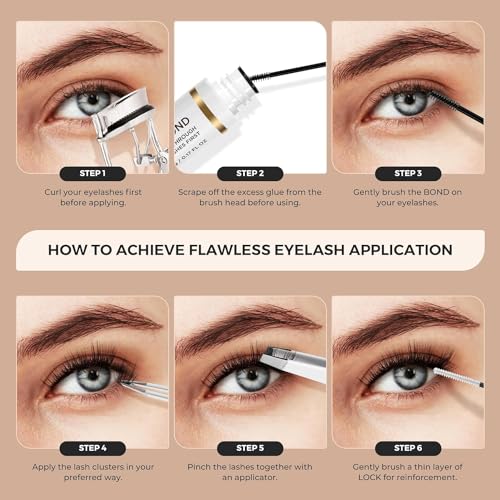 LASHVIEW Lash Extension Clusters with Lash Bond and Seal 280pcs D Curl Lash Clusters Natural Look Cluster Lashes Extensions and Bond and Seal Glue Waterproof, Latex Free Reusable 9-16mm MIX (30+40D)