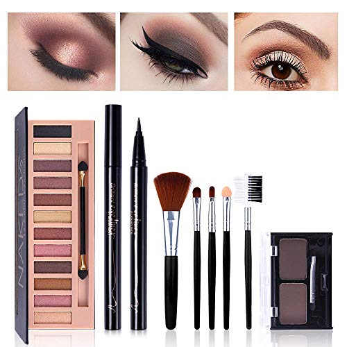 12-Color Eyeshadow Makeup Kit with Eyeliner, Brushes & Bag