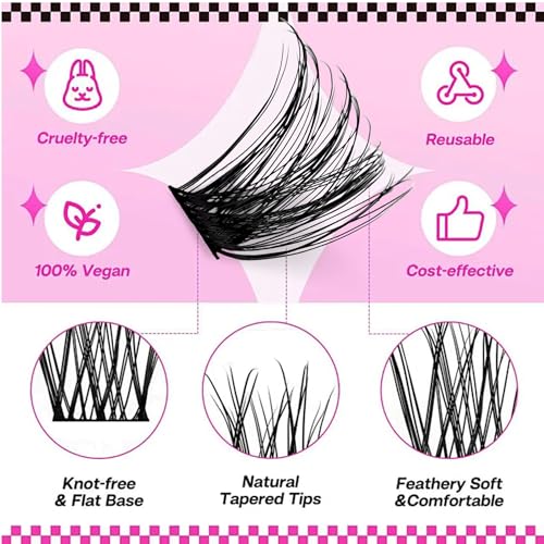 Lash Clusters Wispy D-Curl Eyelash Extensions 8-18mm Natural Volume Individual Lashes with Soft Thin Band 110 Clusters DIY Lash Extension for Beginners