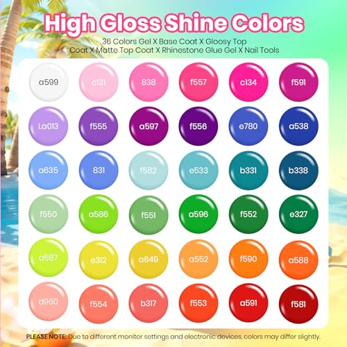 Beetles 47-Piece Gel Nail Polish Kit, 36 Colors with Top & Base Coats