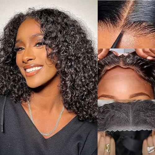 SODLIS Wear and Go Glueless Bob Wig Human Hair Upgraded 13x4 Curly Lace Front Wigs Human Hair Pre Plucked Pre Cut Glueless Bob Wigs For Black Women Human Hair No Glue 150% Density£¨14 Inch£©