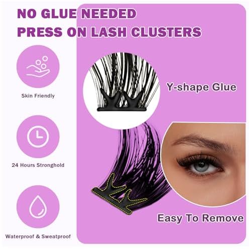 Self Adhesive Eyelashes 80Pcs Self Adhesive Lash Clusters Press On Lashes No Glue Needed Pre-Glued Glueless Lashes Clusters No Remover No Residue with Tweezers£¨Thick-Volume£©